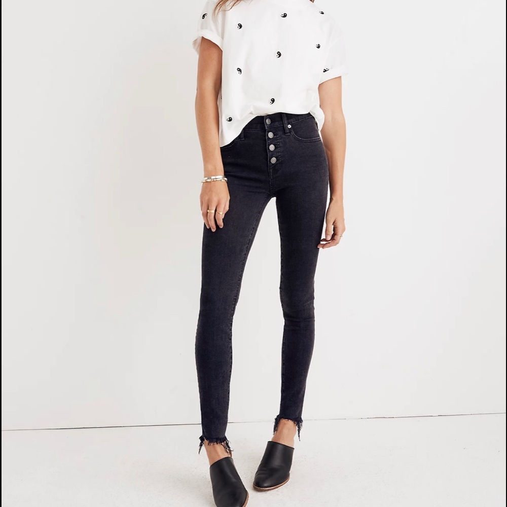 Madewell 9" Mid-Rise Skinny Jeans in Berkeley Black: Button-Through Edition
